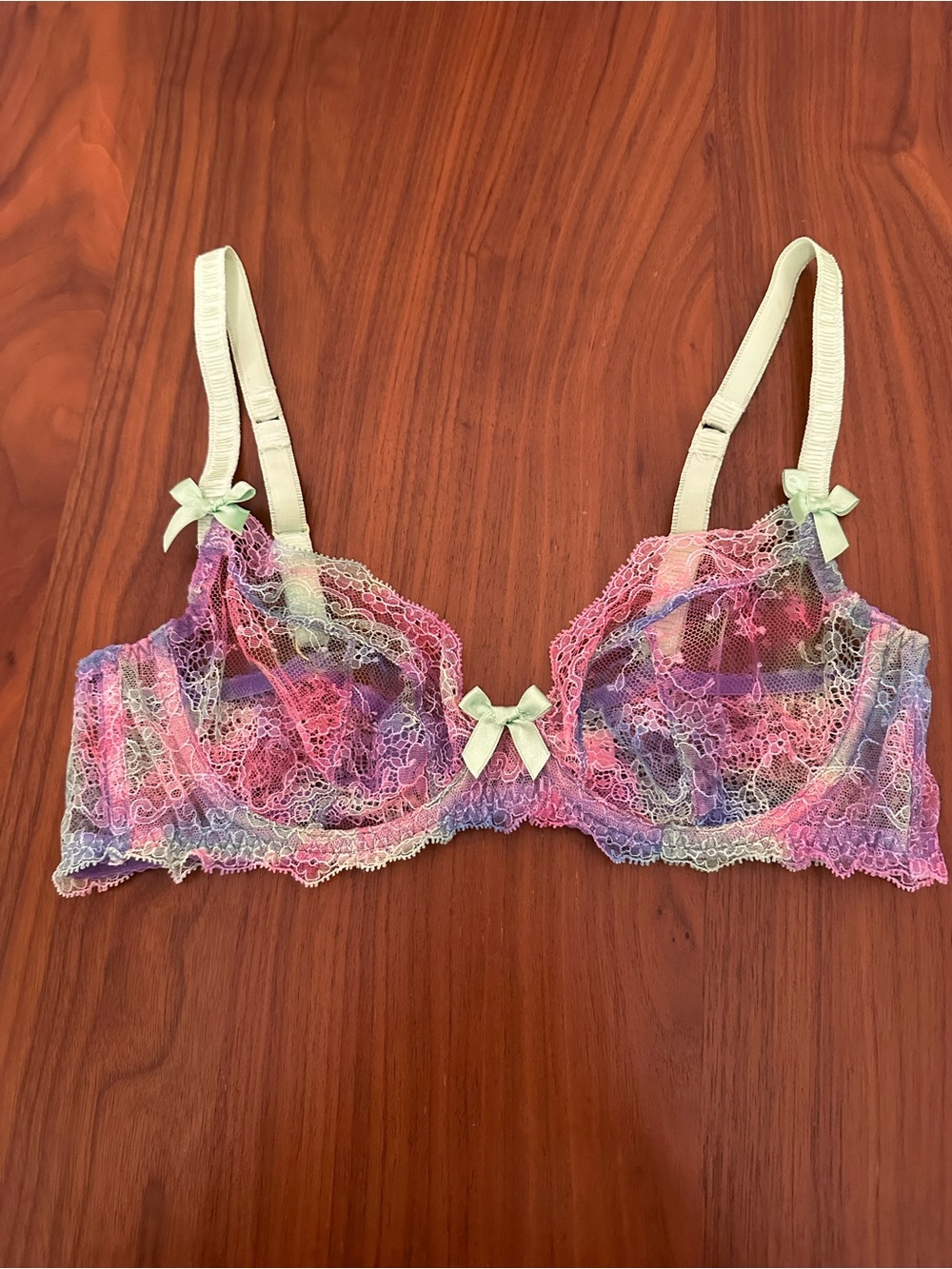 Agent Provocateur ‘Phoenix’ Collection Rainbow Pastel Lace Bra & Garter 36B/AP4 - Picture 4 of 11
